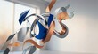 © lalune - A futuristic floating bold typographic design swirls dynamically in a modern interior