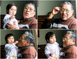 © ruslanita - Collage of happy native american grandpa playing with his toddler granddaughter.