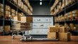 © BestFootageFirst - Online store logistics with laptop and delivery packages