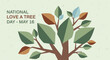 © Zavi - Tree with green orange and blue leaves on light green background for national love a tree day