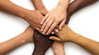 © atajreal - Diverse Multi-ethnic Group of People Piling Their Hands Together for Support and Unity in Autism Awareness