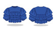 © Zudi - Fashion flat sketch technical drawing of a royal blue tiered ruffle blouse with voluminous puff sleeves