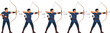 © nice - Archer shooting sequence with step by step bow draw aim release motion, archery animation frames flat vector illustration set