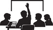 © MD ACHADUL ISLAM - A black silhouette illustration of students in a classroom with one pupil raising their hand high