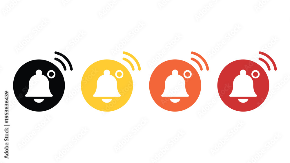 Alarm bell reminder icon set, alert and notification bell symbols ...