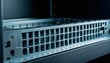 © hobonski - A perspective medium shot of an empty server rack frame, highlighting the geometric pattern and metallic structure.