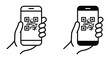 © MASUD MOMENA - QR code mobile scanning icon, clean vector symbol representing mobile QR code reader, digital scanning, and connectivity, simple outline and flat style for UI, e-commerce