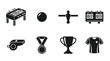 © Mujtaba buzz - Foosball & Tabletop Sports Vector Icon Set – Playful Vectors Featuring Tables, Player Rods, Balls, Whistles, Scoreboards, Jerseys, Medals, and Trophies