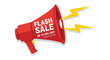 © Creativekhairul02 - A vibrant red megaphone announces a flash sale with bright yellow lightning bolts creating a bold silhouette high quality professional detailed