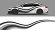 © Lailatul - Sleek silver sports car in dynamic side profile with abstract wave graphics and modern styling.