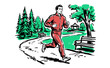 © Tri - Morning run at the park. Daily fitness routine illustration. Active lifestyle vintage art print design. Cardio workout club graphic artwork.