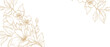 © Victory - Spring floral line art background with golden hand drawn flowers. Vector design with a bouquet of flowers, branches, leaves for card, business card, flyer, banner, wedding invitation, cover, wallpaper