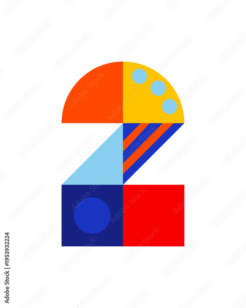 Number, numeral 2, two with abstract geometric pattern illustration ...