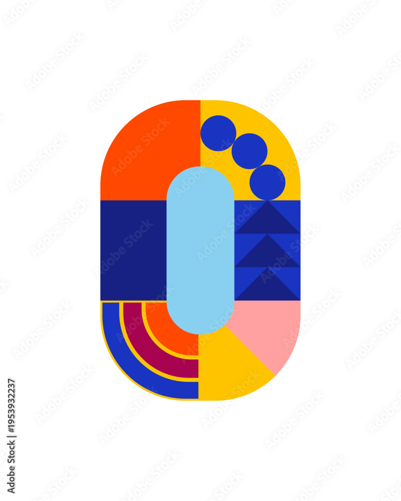 Number, numeral 0, zero with abstract geometric pattern illustration ...