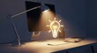© Veayo - A glowing light bulb on a desk with a computer monitor and lamp.