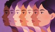 © Anna - Diverse women profiles in a row for International Womens Day. Flat illustration of multicultural female faces with different skin tones.