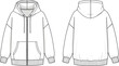 © MST. LAKI - Blank oversized zip up hoodie technical flat sketch template vector with front and back views for fashion tech packs.