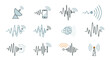 © Suhadi - A collection of wireless communication icons showing radio waves, signals, antennas, satellite dishes, and mobile phones, illustrating various forms of data transmission.