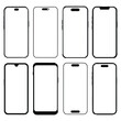 © MASUD MONY - Modern smartphone with black frame mockup set vector illustration, collection of mobile device frames with various notch styles for app design, digital prototypes