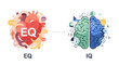 © Erin - Emotional Intelligence (EQ) vs. Intellectual Quotient (IQ) Concept. Heart representing EQ with emotions, brain representing IQ with logic, analytics. Personal Development.