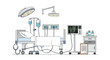 © Sadiaa - An empty hospital bed with medical equipment including an IV drip and heart monitor stands in a sterile room.