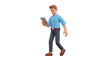 © mobil - A cartoon man walking while holding a tablet in his hand