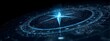 © Ranazain - High tech digital compass with bright blue star for navigation and direction in a futuristic network environment showing data and technology on a dark background