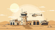 © Heppy - Desert Military Base with Control Tower, Helicopter, and Tank