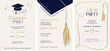 © Marina Zlochin - Class of 2026 elegant vintage graduation party and prom invitations with black and gold hand drawn line art elements.