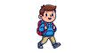 © Kill - Happy young boy with backpack walking.