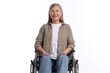 © New Africa - Happy senior woman in wheelchair on white background
