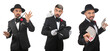 © Pixel-Shot - Set of magicians showing tricks on white background