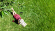 © Iuliia Sokolovska - Young woman reading book in park in summer, girl relaxing outdoors on grass with book and headphones, analog lifestyle and digital detox trend, aerial drone view from above