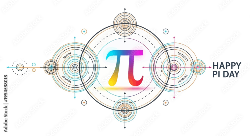 Colorful illustration of the mathematical symbol for pi surrounded by ...