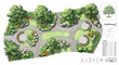 © Cozirooh.com - Landscape design master plan vector, architectural garden site layout with stone paths and trees, professional park landscaping blueprint isolated PNG with Transparent Background