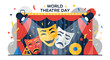 © SHUVO - World theatre day stage with curtains and traditional drama masks illustration