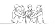 © Creative Tania - One continuous line drawing group of young male and female business people unite their hands together to form a five star shape. Unity teamwork concept single line draw design vector illustration