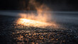 © AnastasiiaAkh - Steam rising from hot asphalt road glowing in evening light urban heat effect texture background
