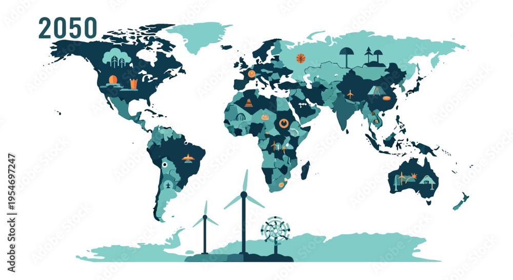 Global map illustrating projected energy and resource distribution by ...