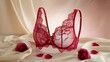 © Kavindu - Elegant Red Lace Bra On Silky Ivory Fabric With Rose Petals High End Commercial Lighting