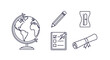 © Sepon - Education and School Line Icons Set Featuring Globe, Pencil, Sharpener, Checklist, and Diploma Scroll