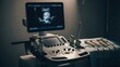 © khanifah - Ultrasound machine displaying a prenatal scan of a baby in a sterile medical setting