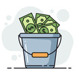 © supplement - Bucket filled with cash bills representing savings or earnings. non editable strokes