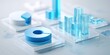 © Rifqi - 3D isometric data visualization with blue translucent glass bar charts and pie graphs on a clean white surface, concept for financial analytics, business reporting and data visualization presentation