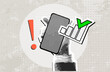 © mitay20 - Trendy Halftone Collage hand hold smartphone display  with the global internet network connected.