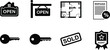 © Royal Ability - Line art top view real estate icons set for coloring book open sign hanging open floor plan mortgage document keys sold stamp agent badge simple outline