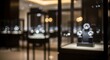 © Novia - Blurry jewelry store display cases interior.