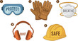 © Crafty Zone - Five essential pieces of personal protective equipment, including goggles, gloves, a respirator, ear defenders, and a hard hat, are illustrated.