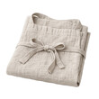 © Niranjon - Folded Natural Linen Apron in Beige with Tied Bow, High-Quality Soft Fabric Texture for Kitchen, Cooking, or Gardening, Isolated on Transparent Background for Professional Product Design Use.