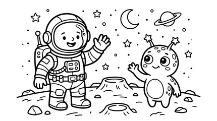  Astronaut and Alien on Moon Surface.